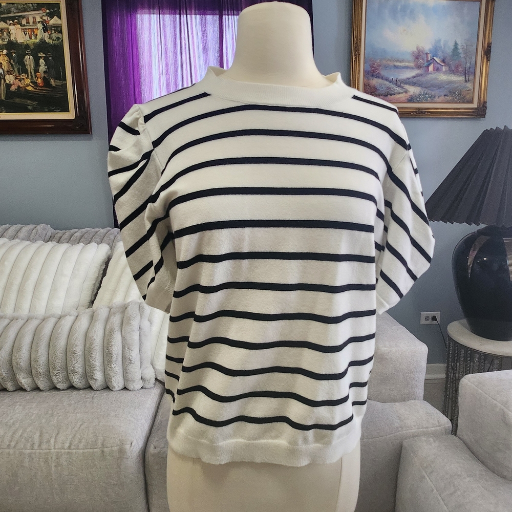 Elegant Black and White Striped Women's Top